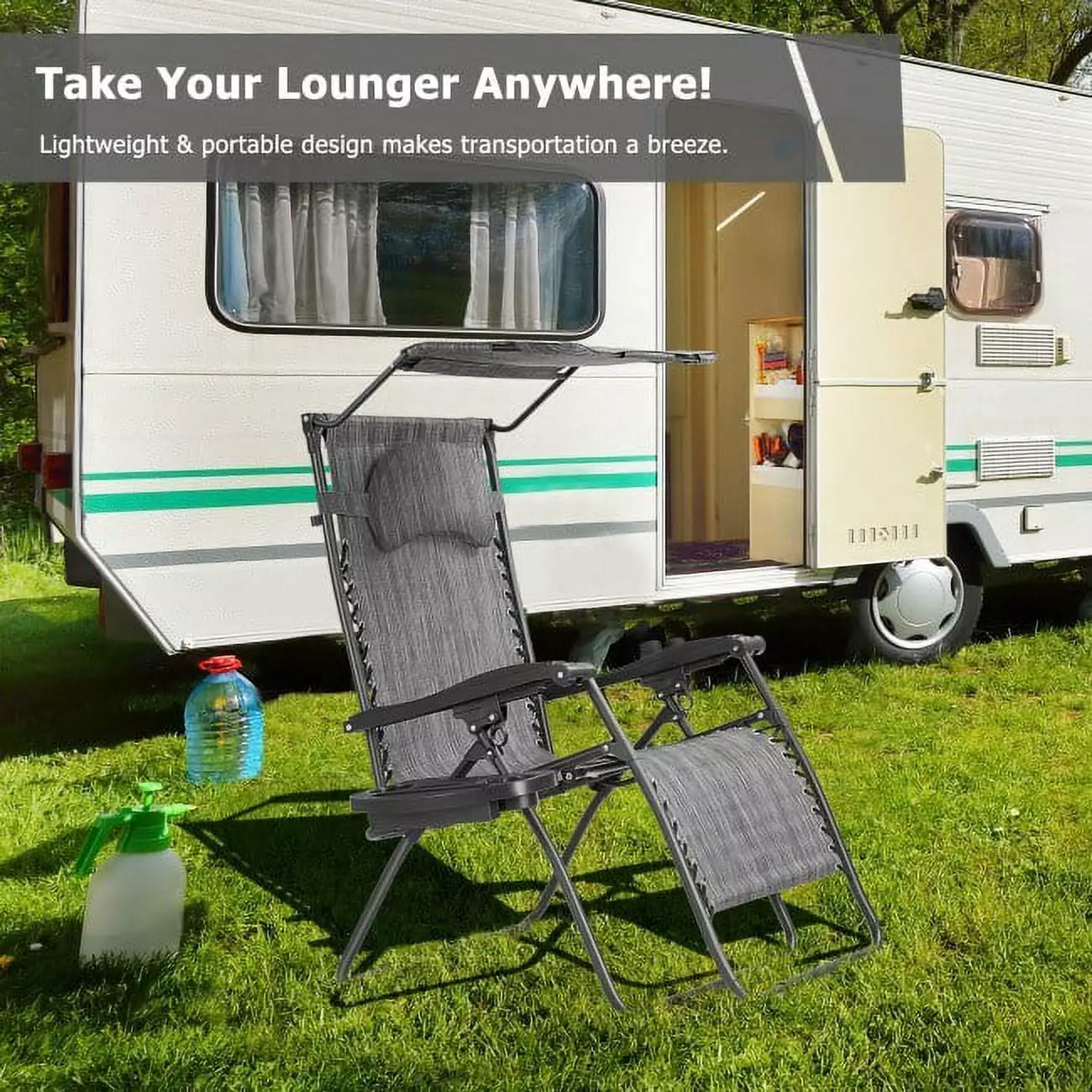 Versatile Folding Recliner Chair Canopy Cup Holder Relax Style and Comfort Anywhere Hooya Imp.& Exp.