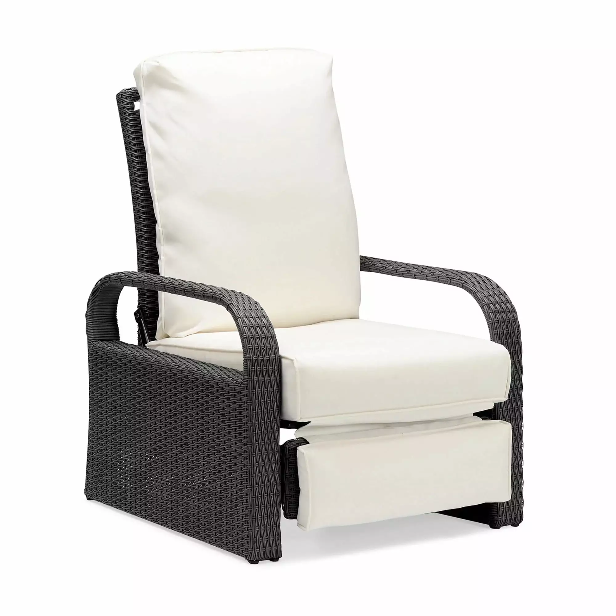 Outdoor Garden Recliner Automatic Adjustable Wicker Lounge Recliner Chair Comfy Thicken Cushion