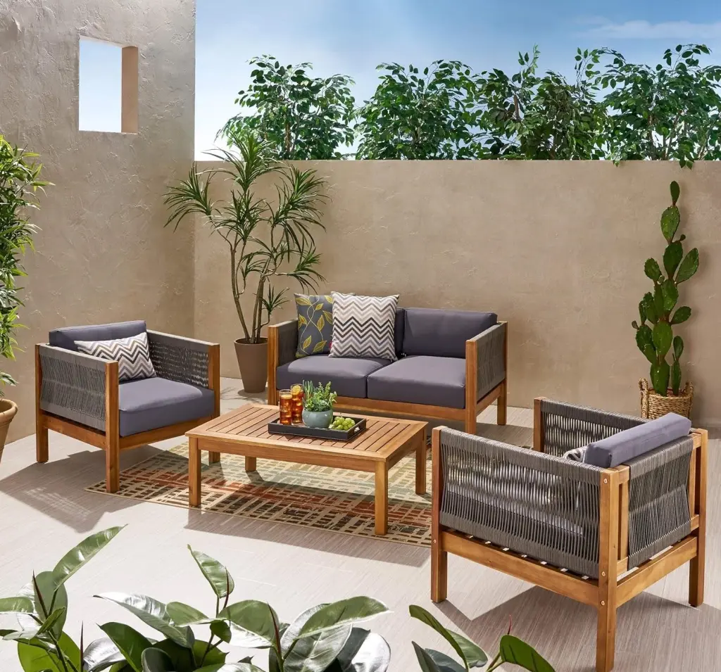 Laurel Outdoor 4 Seater Chat Set Seat & Coffee Table & Club Chair Teak Wood nh-sunfay