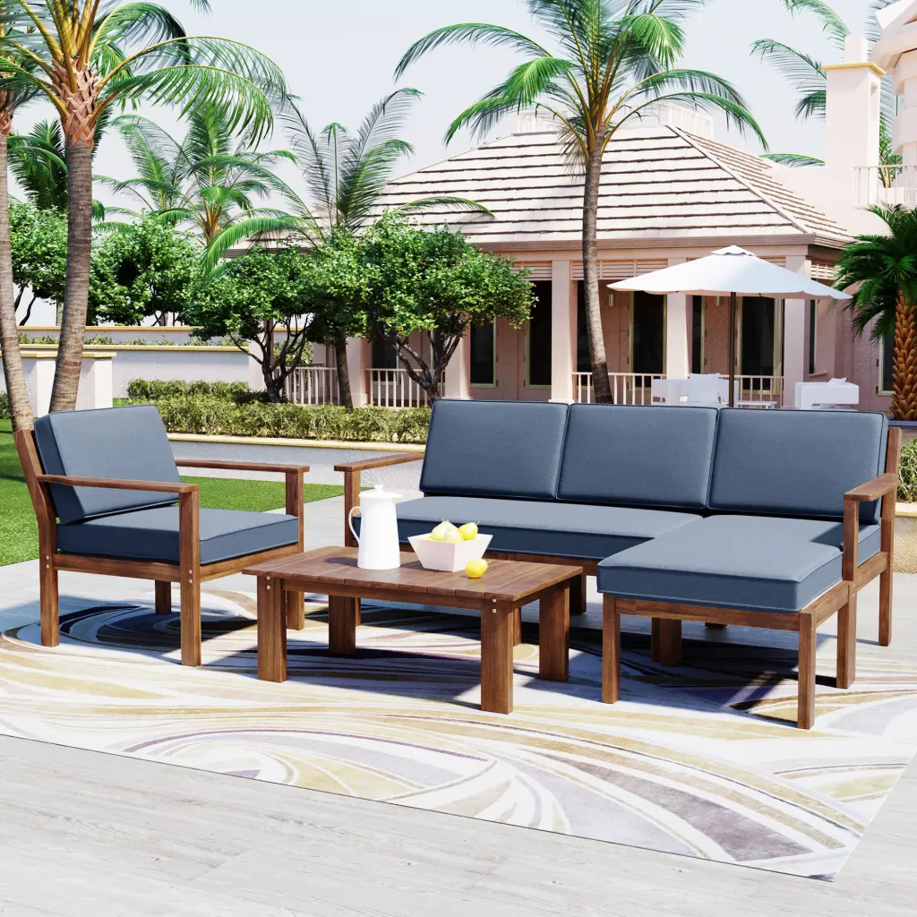 Multi Person Sofa Set Small Table Garden Backyard Outdoor u_style