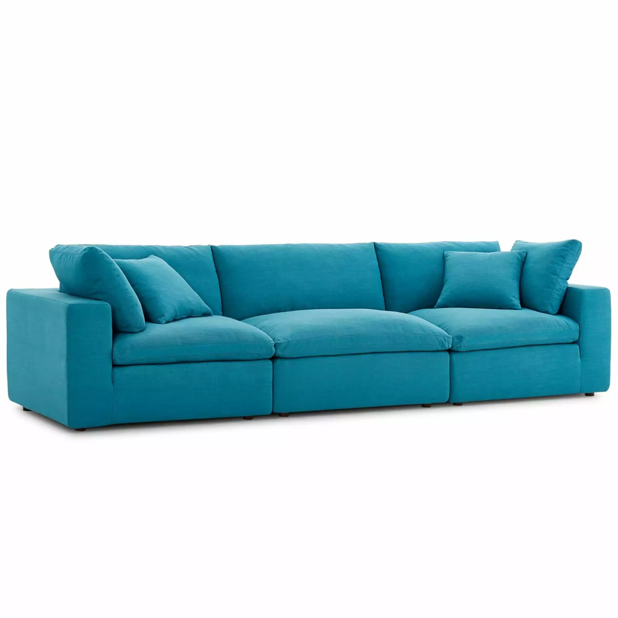 Ergode Commix Down Filled Overstuffed 3 Piece Sectional Sofa Set Teal Comfortable Living Room Couch