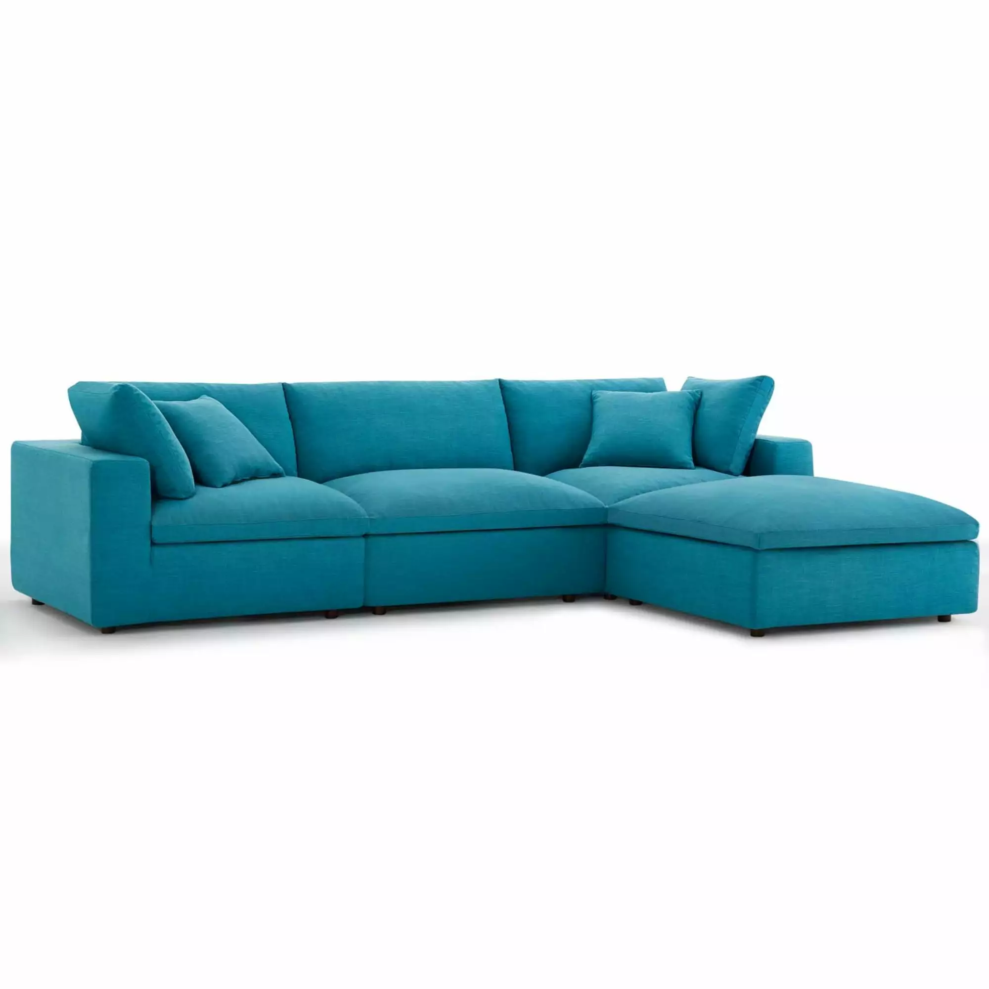 Ergode Commix Down Filled Overstuffed 4 Piece Sectional Sofa Set Teal Spacious Living Room Couch