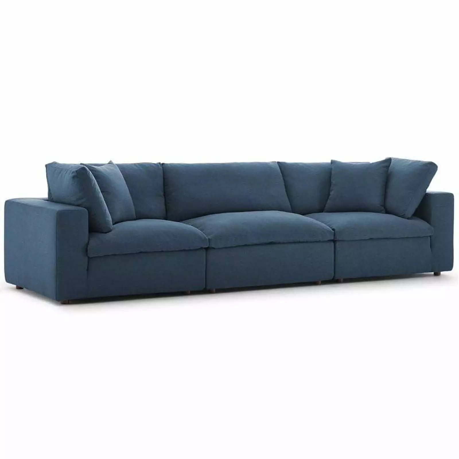 Pemberly Row 3 Piece Down Filled Overstuffed Sectional Sofa Set Azure Comfortable Living Room Couch