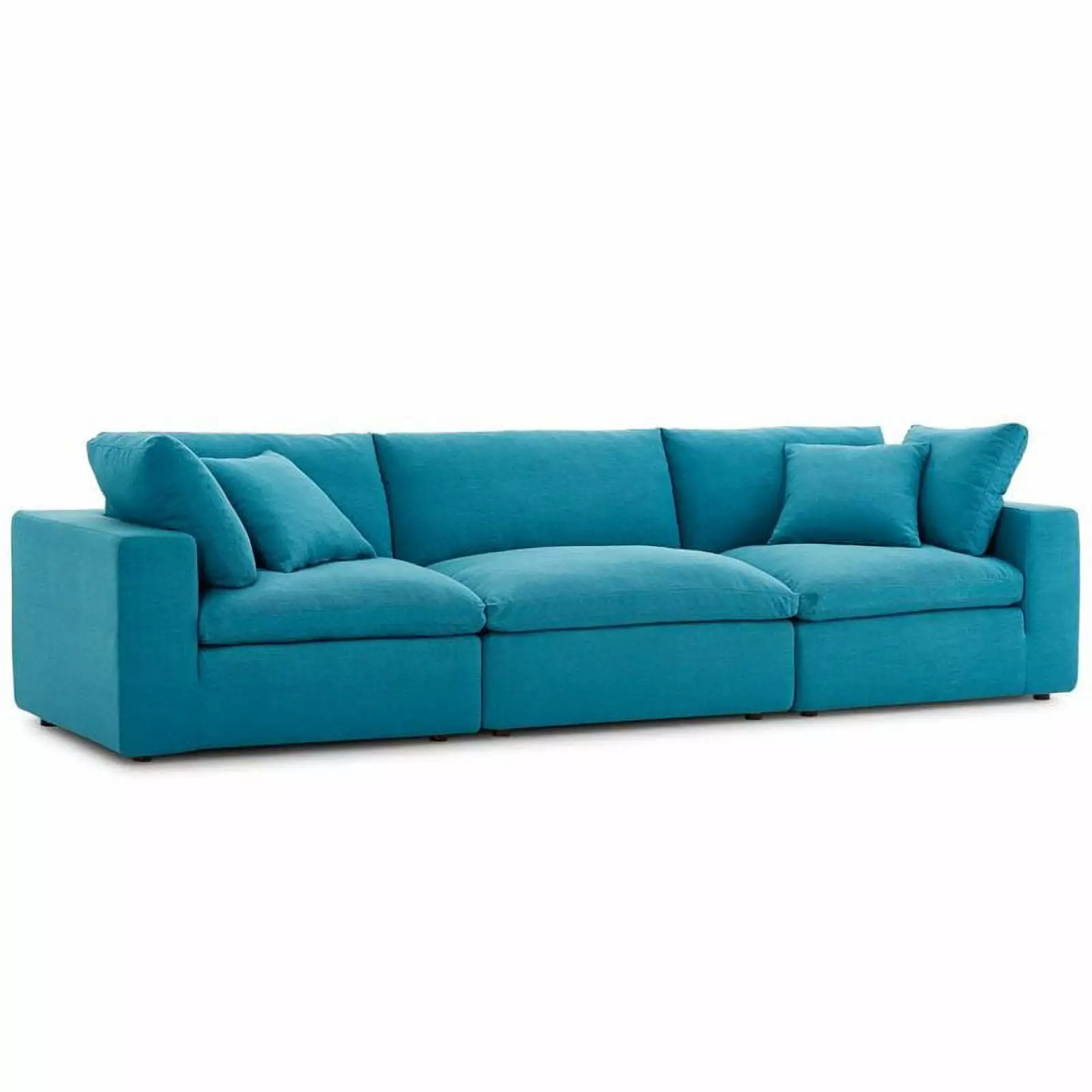 Pemberly Row 3 Piece Down Filled Overstuffed Sectional Sofa Set Teal Comfortable Living Room Couch