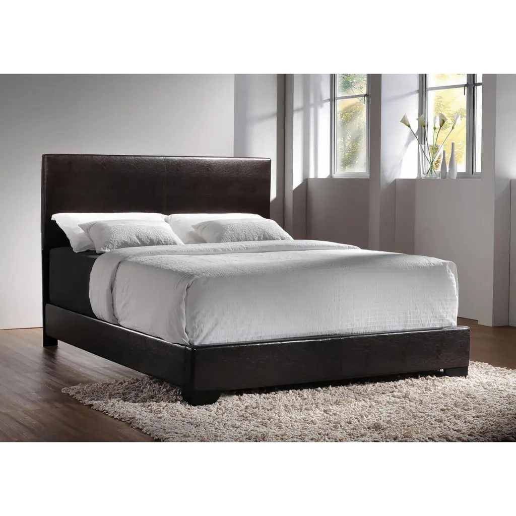 Dark Brown Full Panel Bed Transitional Rubberwood Frame furniture max