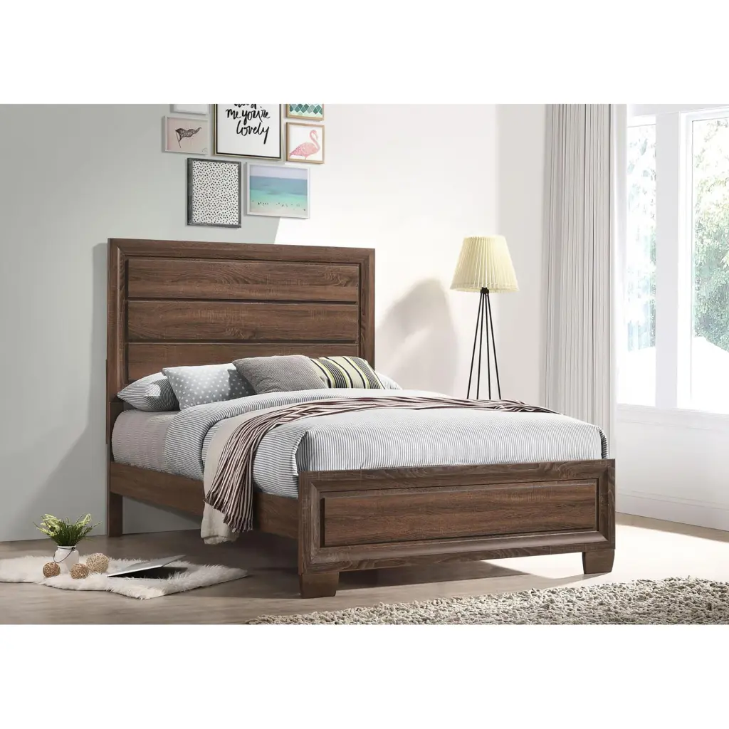Medium Warm Brown Full Panel Bed Box Spring Required Full Brown Wood Bed furniture max