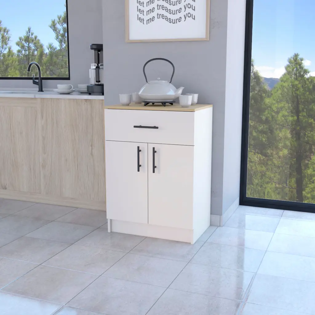 Cope Kitchen Pantry Ivory Melamine 2 Doors and 1 Drawer fm furniture
