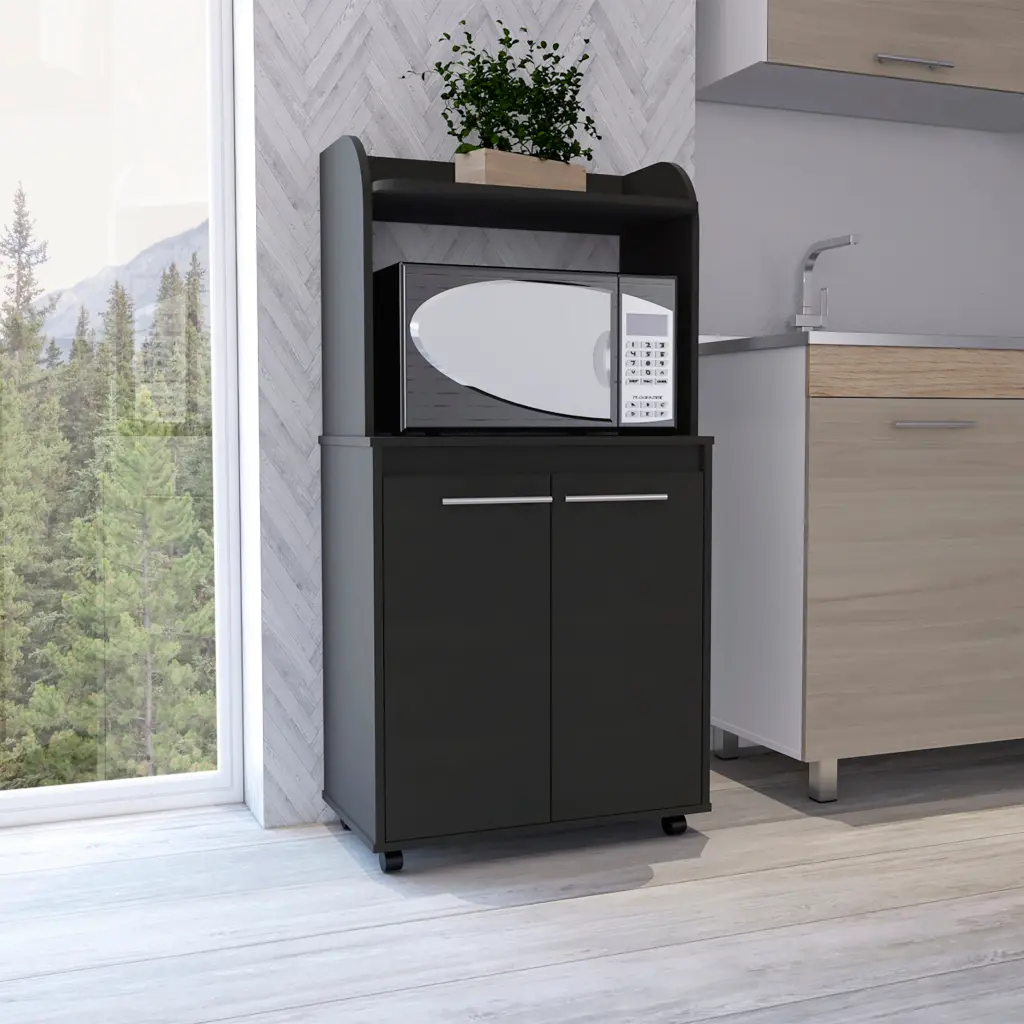 Black Wengue 1 Shelf 2 Door Kitchen Pantry Black Particle Board Storage Cabinet furniture max