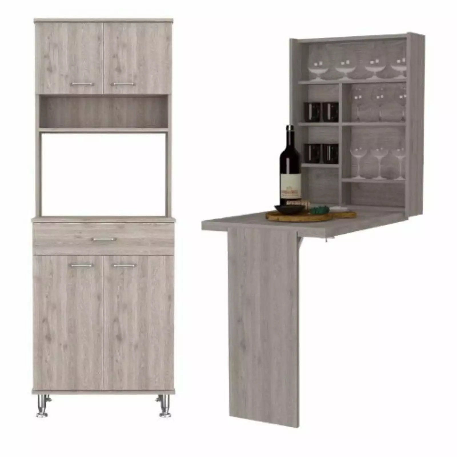 Home Square 2-Piece Set 60 Pantry and Floating Desk Hutch