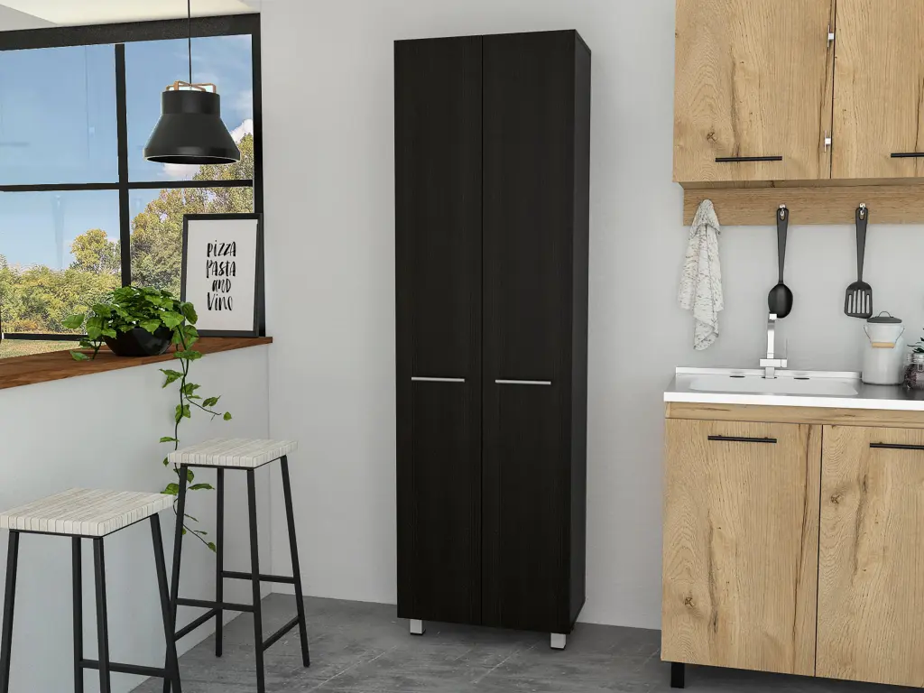 Nalani Rectangle Pantry Cabinet Black Wengue Black Particle Board furniture max
