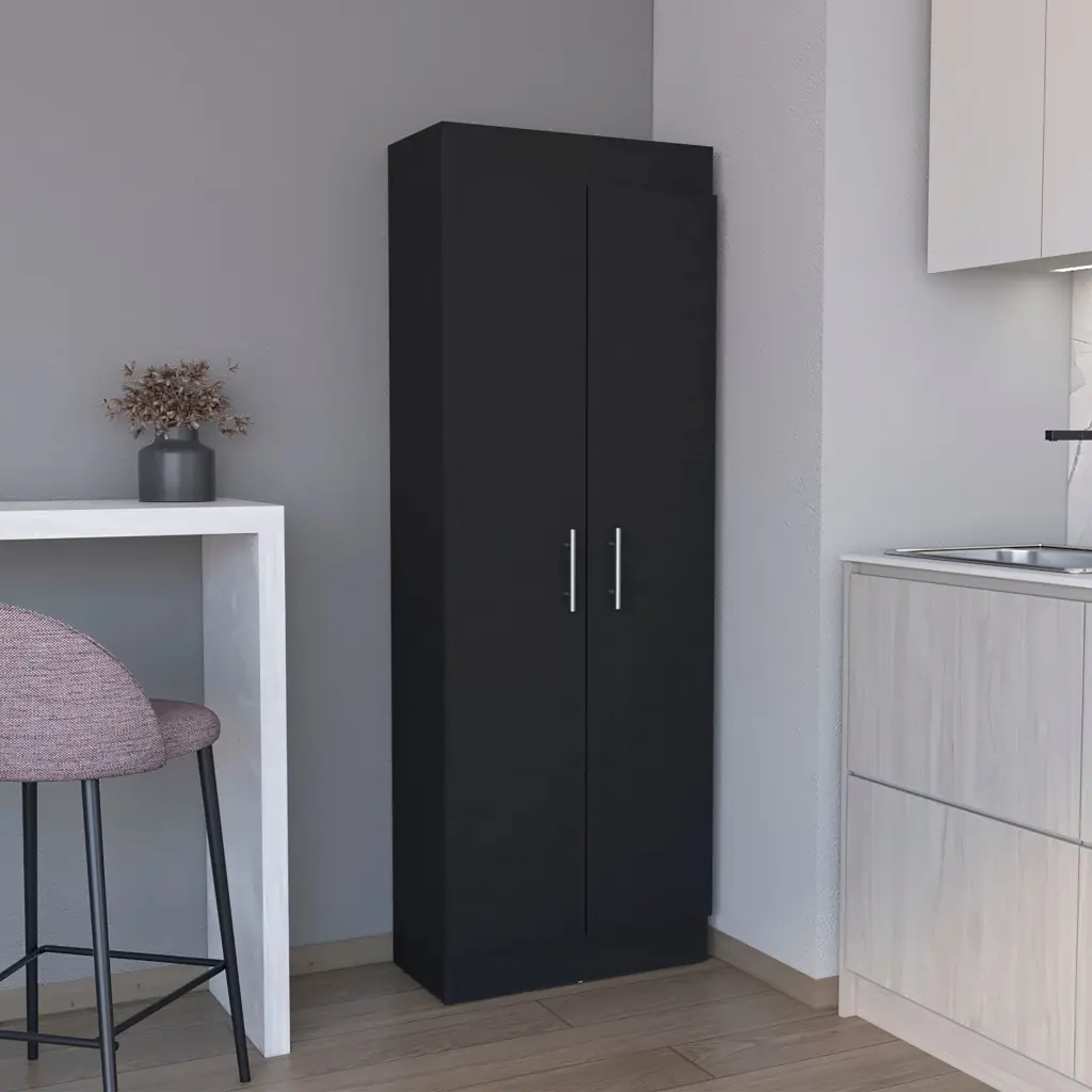 Pantry Cabinet 67" H 5 Internal Shelves Two Doors Black Black Particle rta mubles colombia