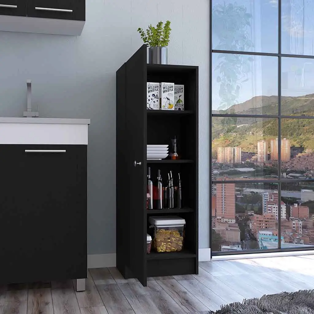 Pantry Miami Single Door Cabinet Black Wengue Finish Particle Board Storage treevol furniture