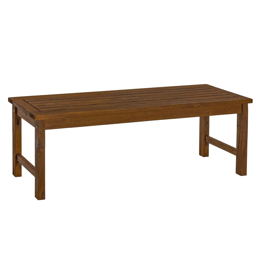 Modern Slat Top Solid Wood Patio Bench Dark Brown Acacia Wood walker edison