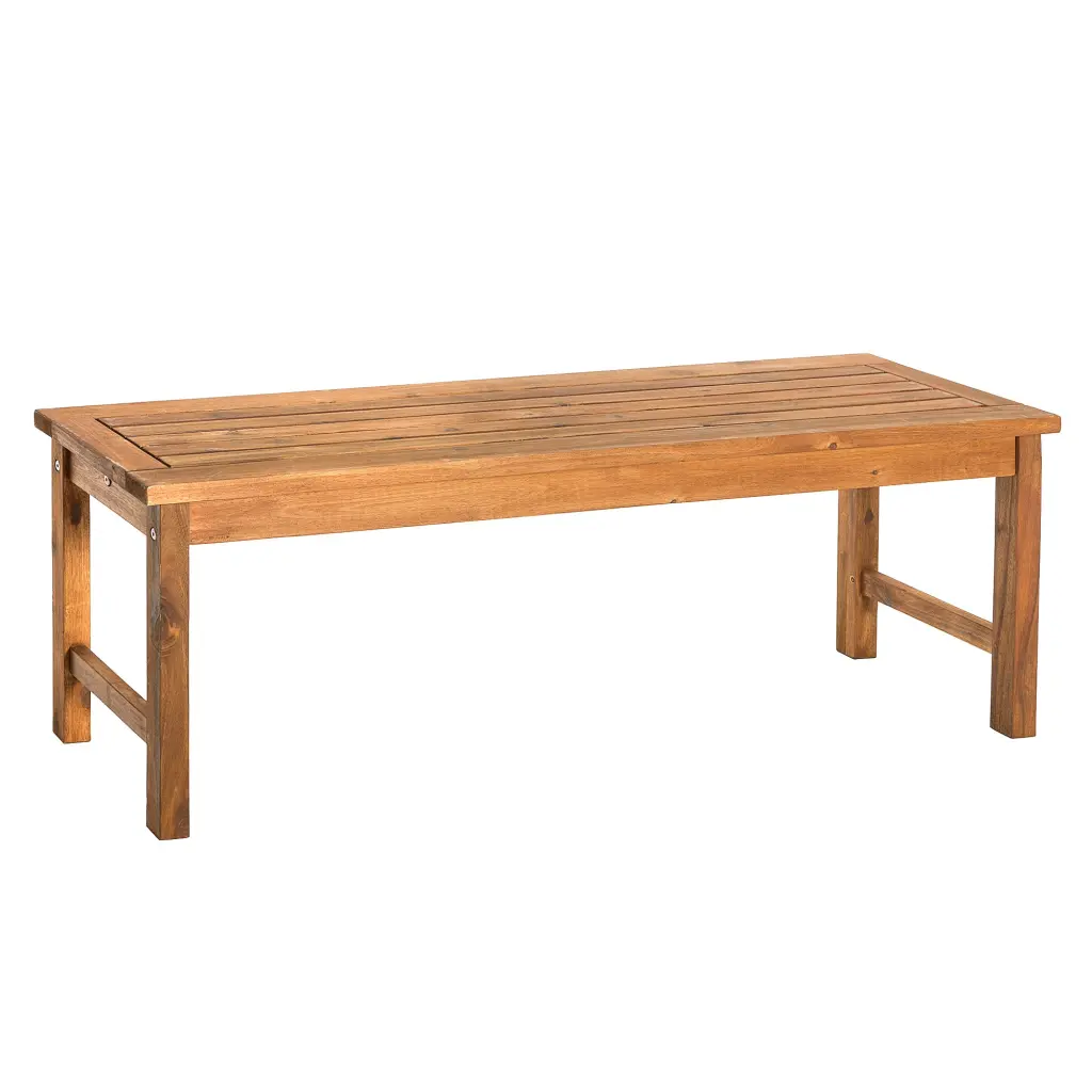Modern Slat Top Solid Wood Patio Bench Brown Acacia Wood walker edison