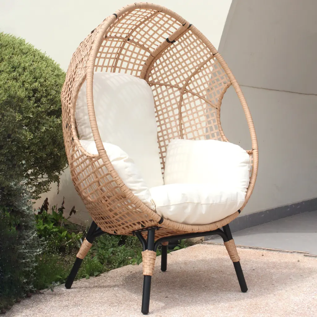 Patio PE Wicker Egg Chair Model 4 Natural Color Rattan Beige Cushion ipro outdoor furniture