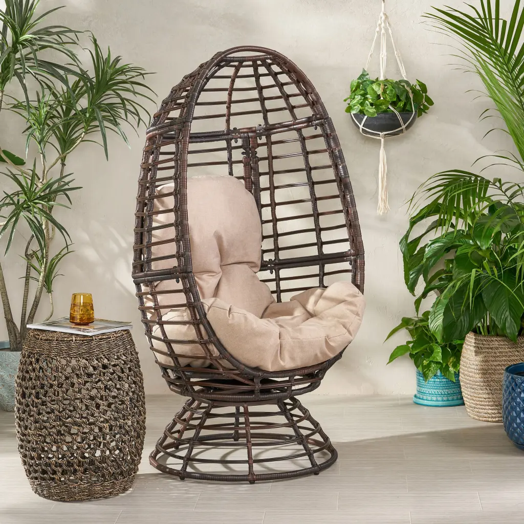 Robertson Swivel Patio Egg Chair Black Fabric nh-home living