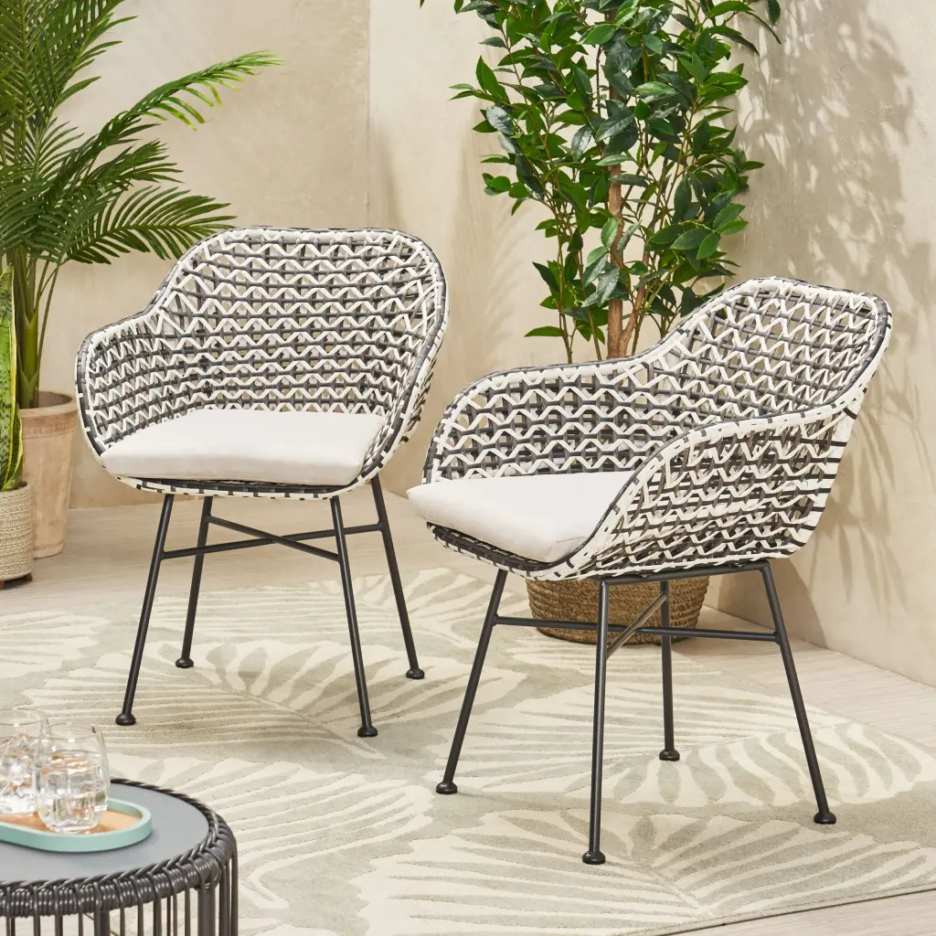 Herbert Chair Black PE Rattan Iron Frame Waterproof Fabric nh-ihave