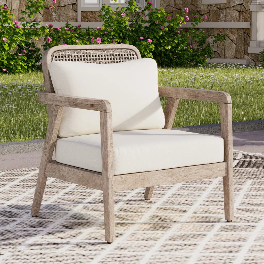 Outdoor Acacia Wood Patio Club Chair Waterproof Thick nh-onfind