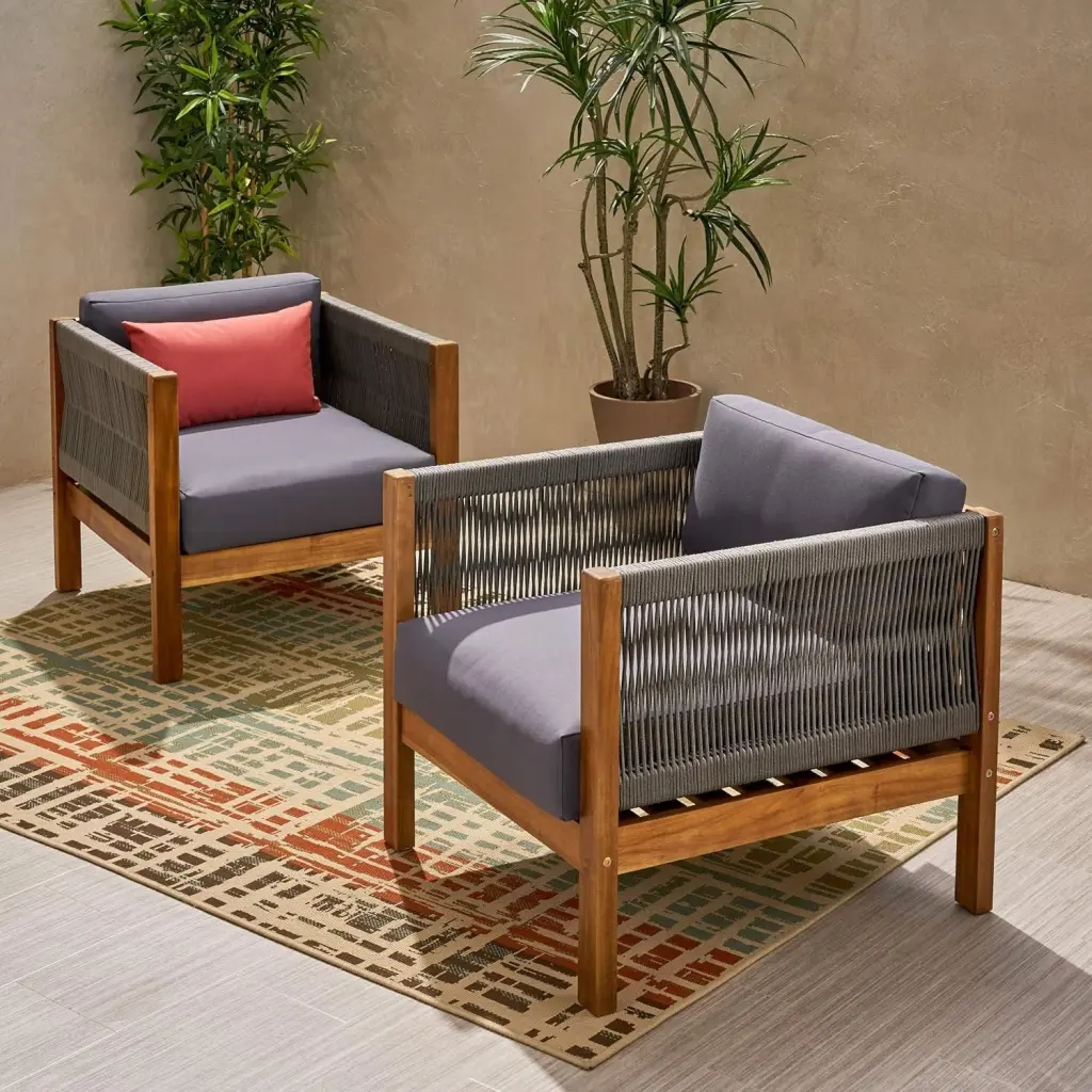 Laurel Outdoor Club Chair Set 2 Teak Acacia Wood Patio Chairs nh-sunfay