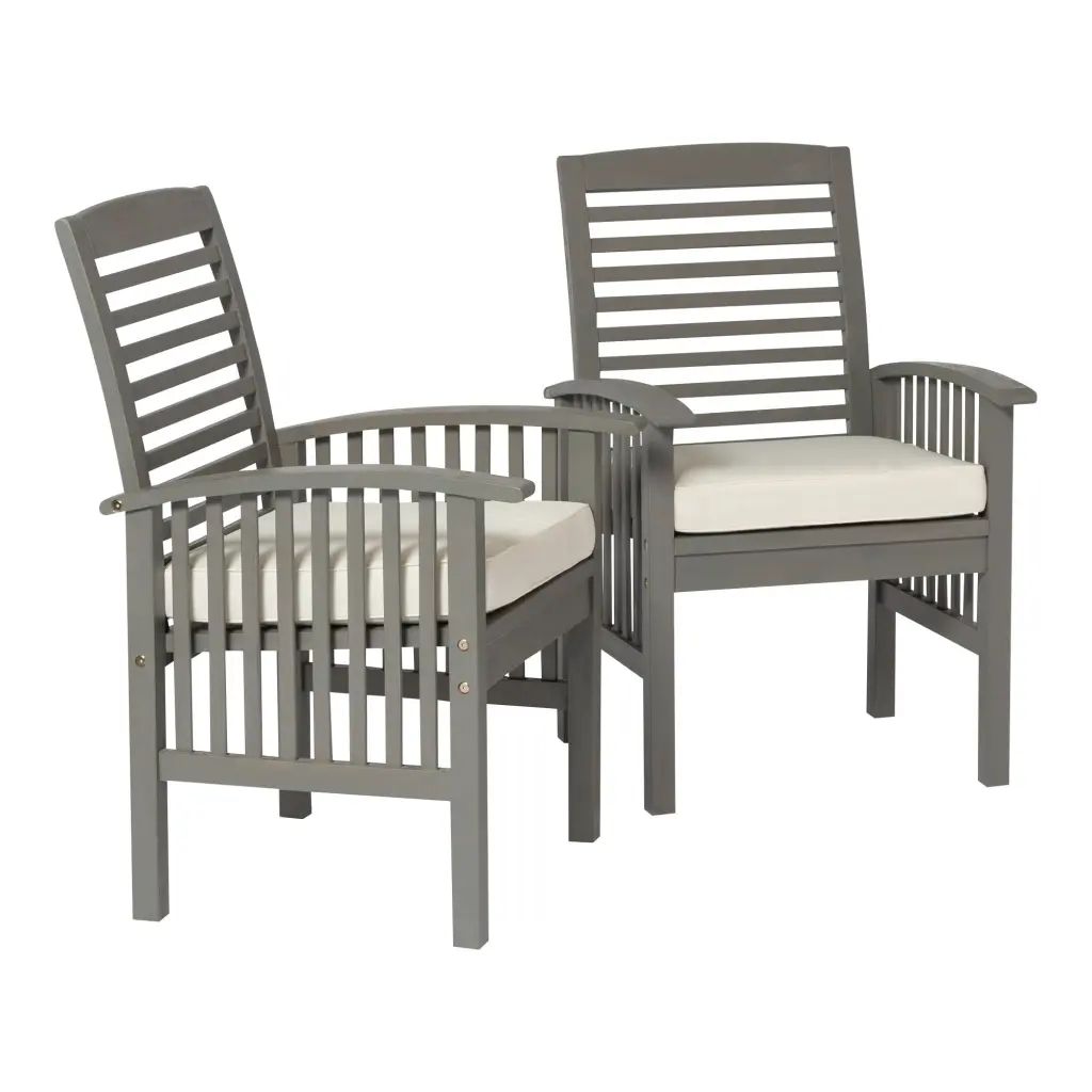 Modern 2 Piece Slat Back Patio Chairs Cushions Grey Wash walker edison
