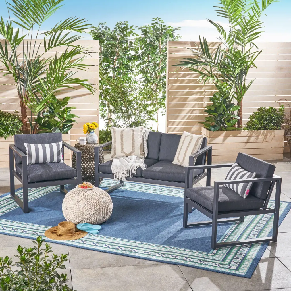Navan 3-Piece Chat Set Dark Gray Aluminum Patio or Garden nh-kisa