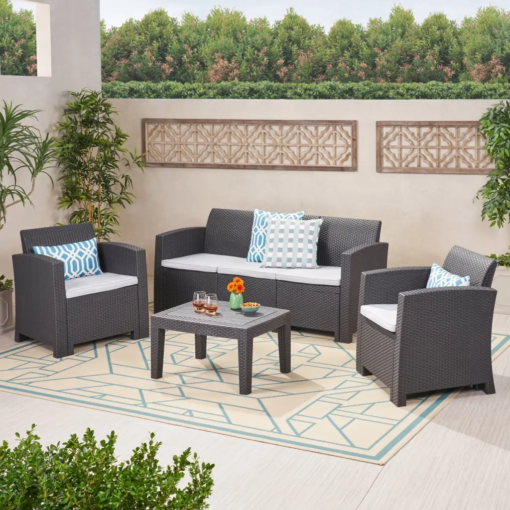 St. Johns 5 Seater Rattan Style Chat Set Grey Fabric Outdoor Furniture nh-onfind