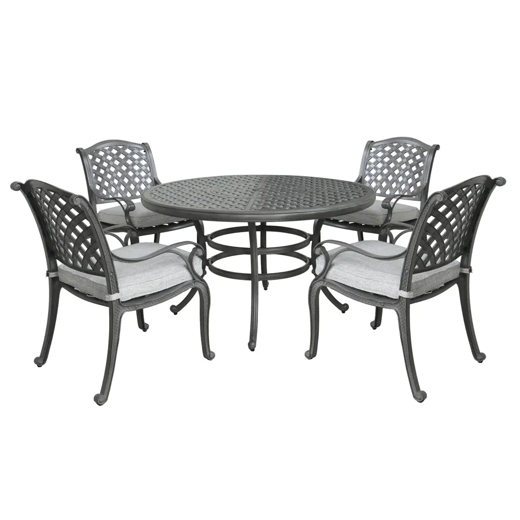 Outdoor 5 Piece Aluminum Dining Set Cushion Golden Gauze Grey Patio Furniture gathercraft
