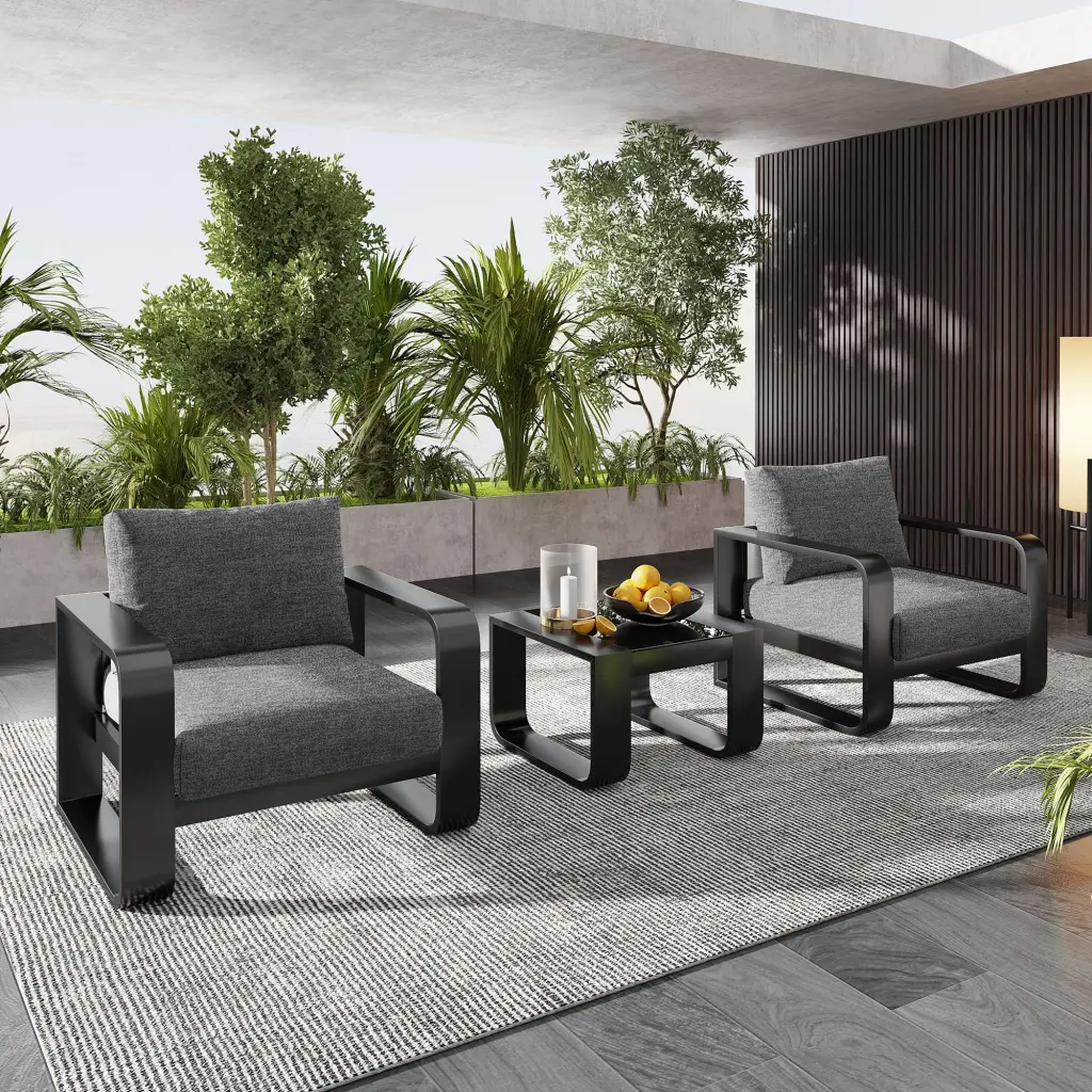 3 Piece Aluminum Frame Patio Furniture Set 6.7 Inch Thick Cushions go