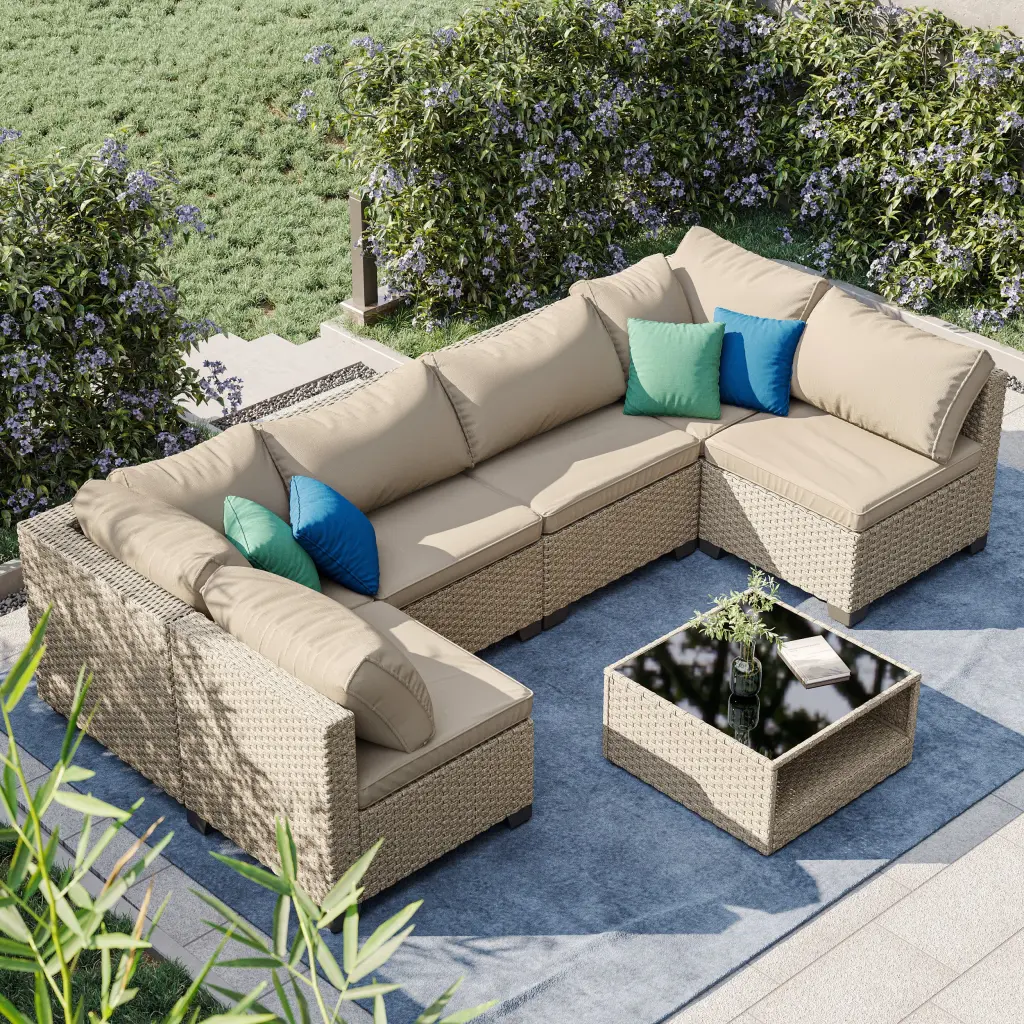 8 Piece Patio Furniture Set All Weather Boho Outdoor Conversation Set bg outdoor