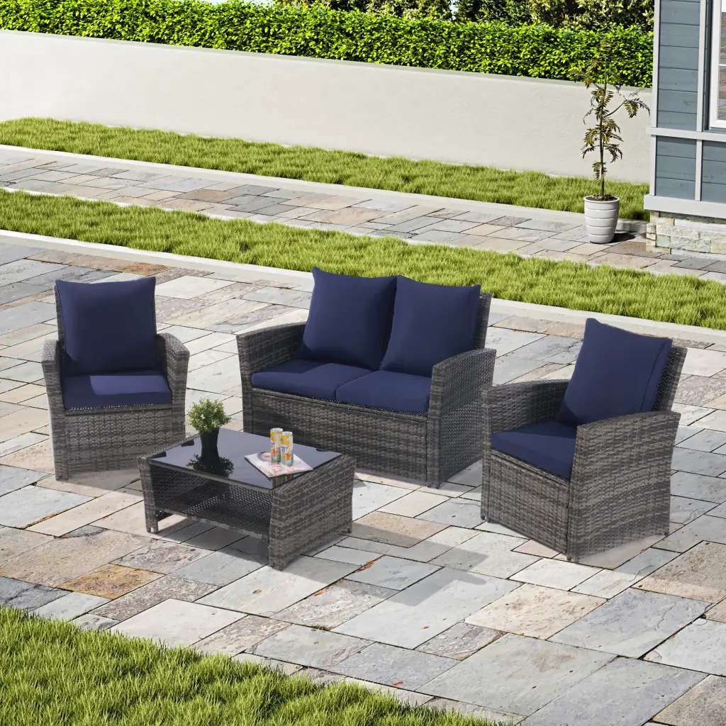 4 Piece Outdoor Patio Furniture Set Garden Rattan Chair Wicker deeray store