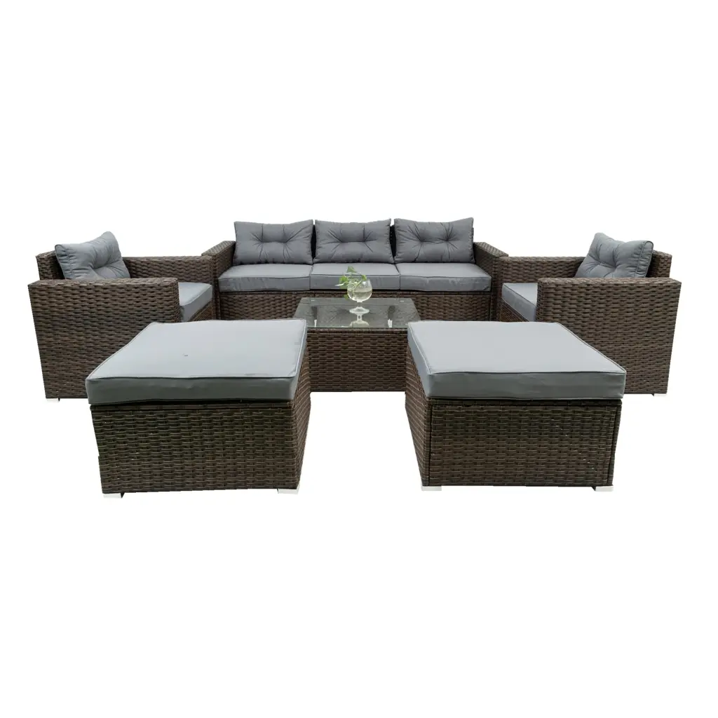 6 Piece Patio Rattan Wicker Outdoor Furniture Sofa Set eelifee