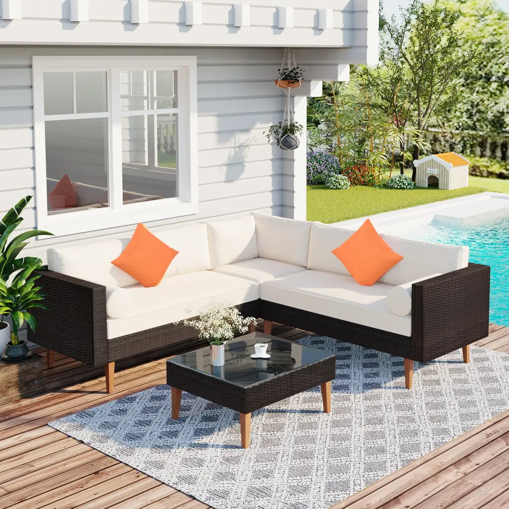4 Pieces Outdoor Wicker Sofa Set Patio Furniture Colorful Pillows go