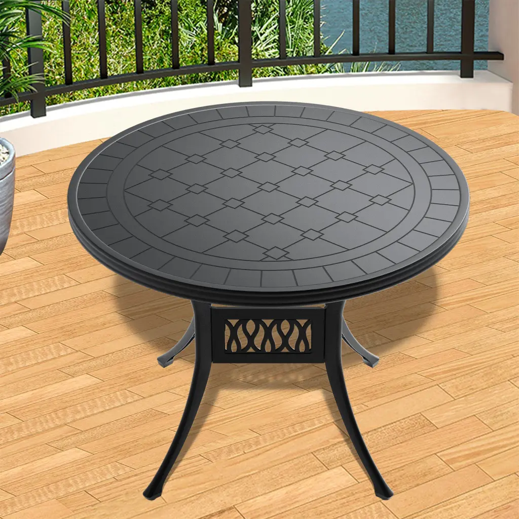 39.37 Inch Cast Aluminum Patio Dining Table Black Frame and Carved Details nicesure