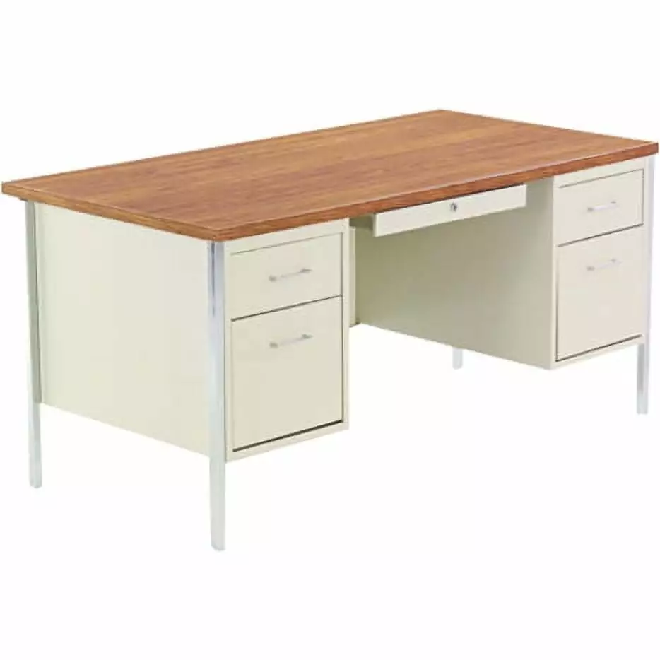 Alera Double Pedestal Steel Desk 60 x 30 x 29.5 Cherry Putty