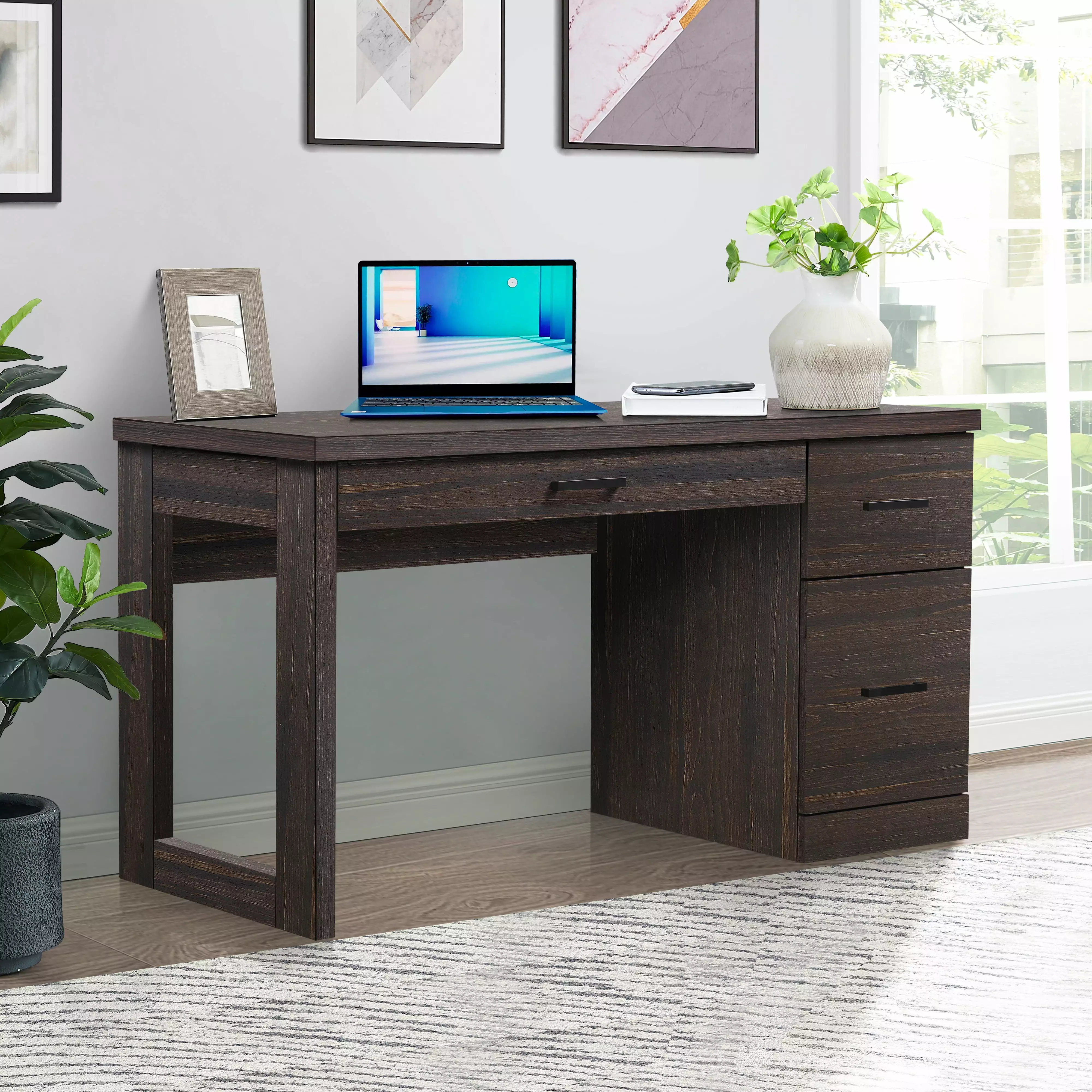 Better Homes Gardens Steele Pedestal Desk Tobacco Oak Finish Better Homes & Gardens