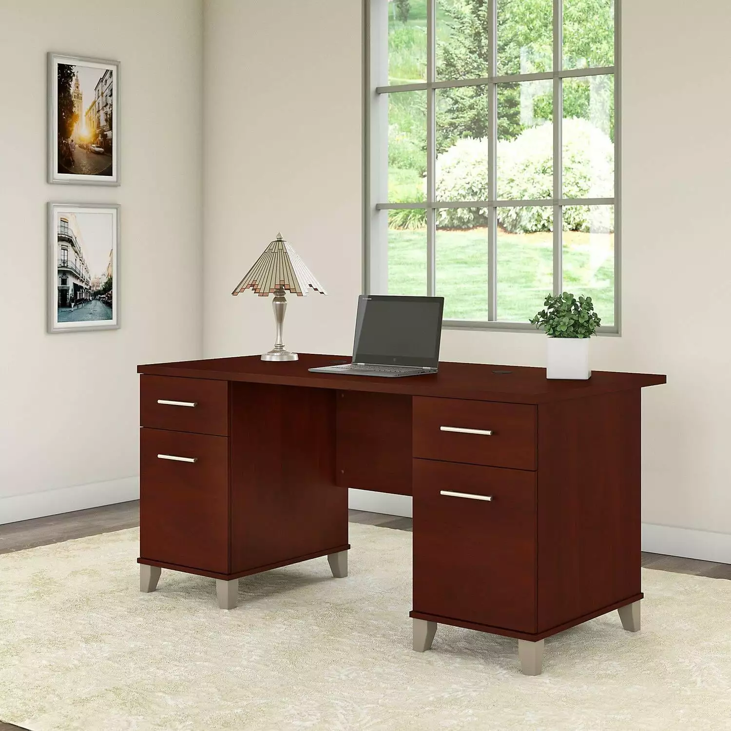 Bush Furniture Somerset 60 Double Pedestal Desk Hansen Cherry - Professional Office Desk