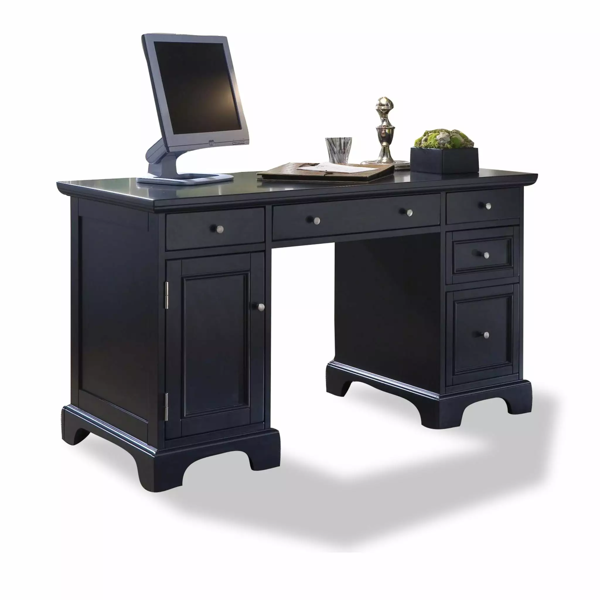Homestyles Bedford Wood Pedestal Desk Black Home Office