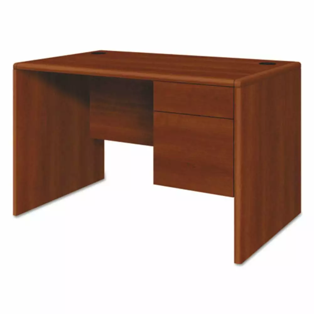 HON 10700 Series Single Pedestal Desk Three-Quarter Height Pedestal Cognac