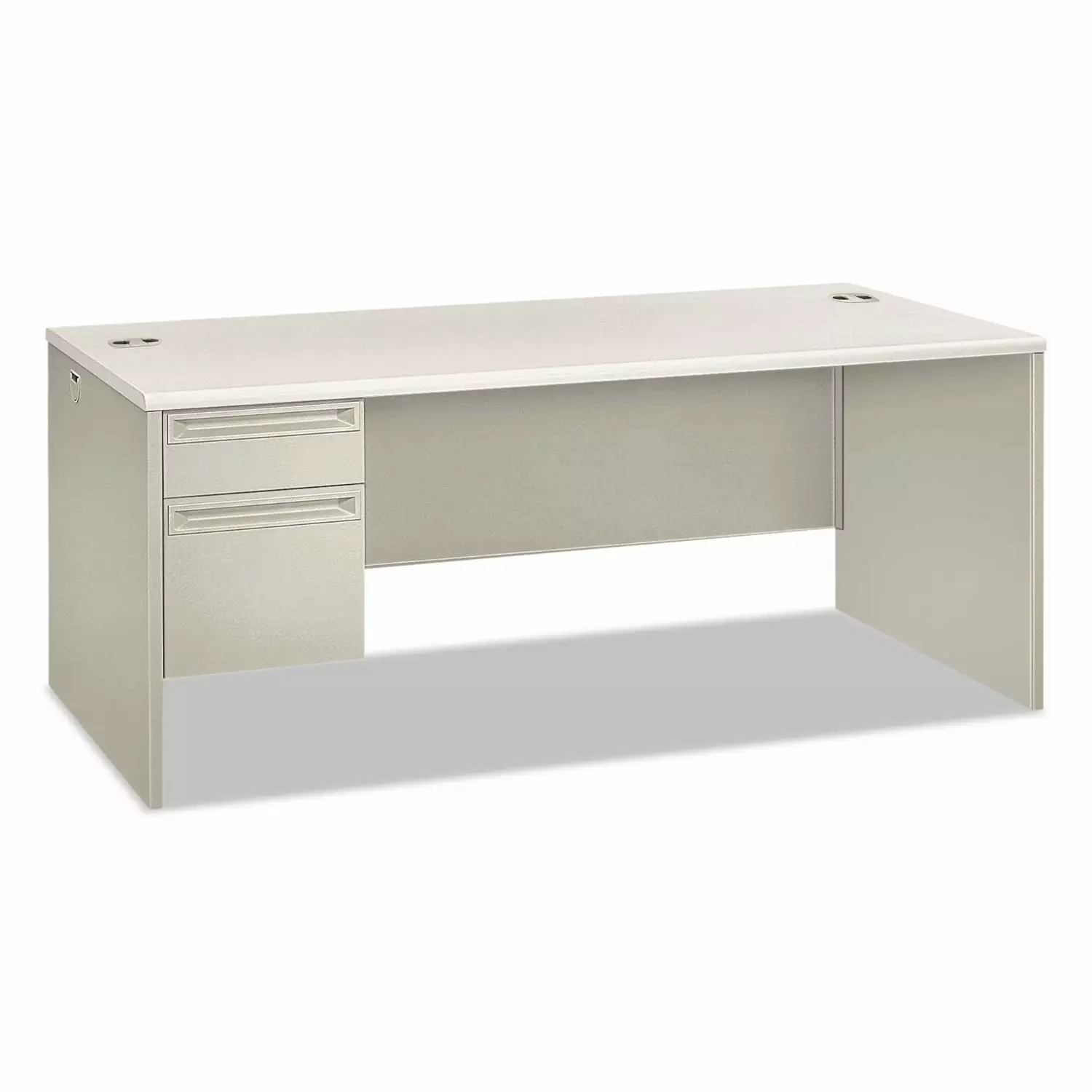 HON 38000 Series Single Pedestal Desk 72 Wide Left Silver Mesh Light Gray - Office Furniture