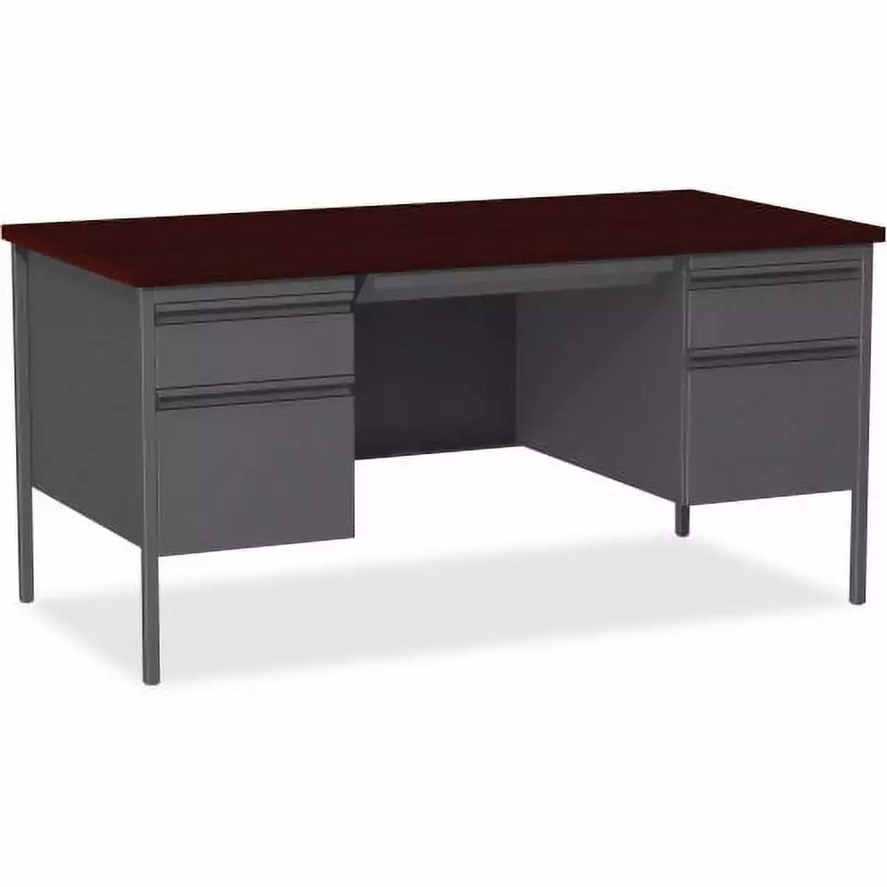 Lorell Double Pedestal Desk 60x30x29-1/2 Mahogany 60928 Office Desk Storage