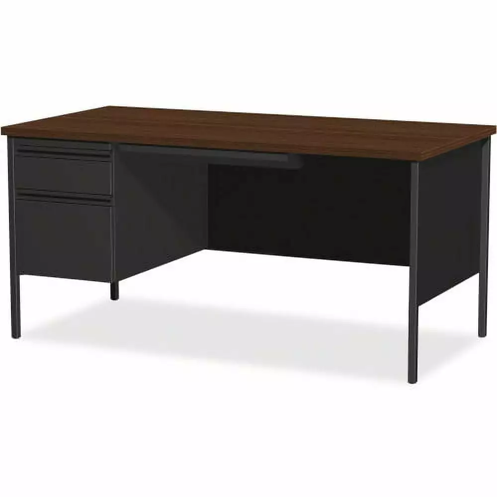 Lorell Fortress Series Left-Pedestal Desk 66x30 Black Walnut Lamina Office Desk