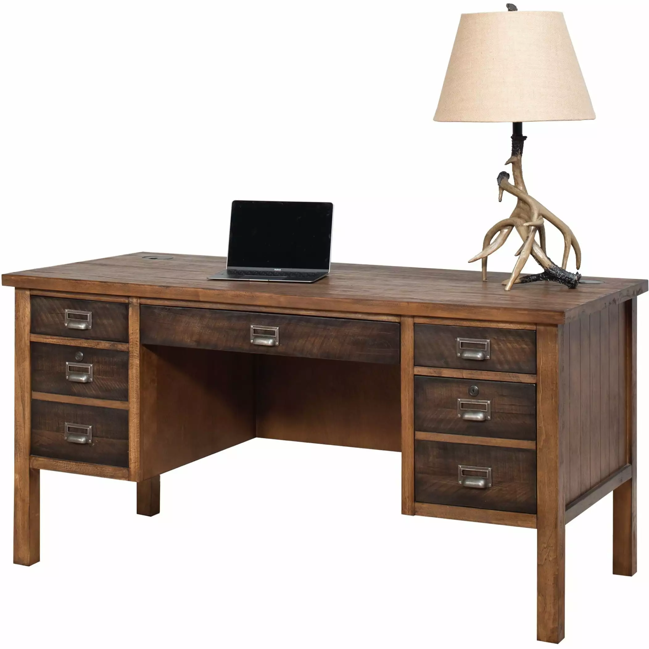 Rustic Half Pedestal Executive Desk Wood Office Desk Fully Assembled Brown Martin Furniture