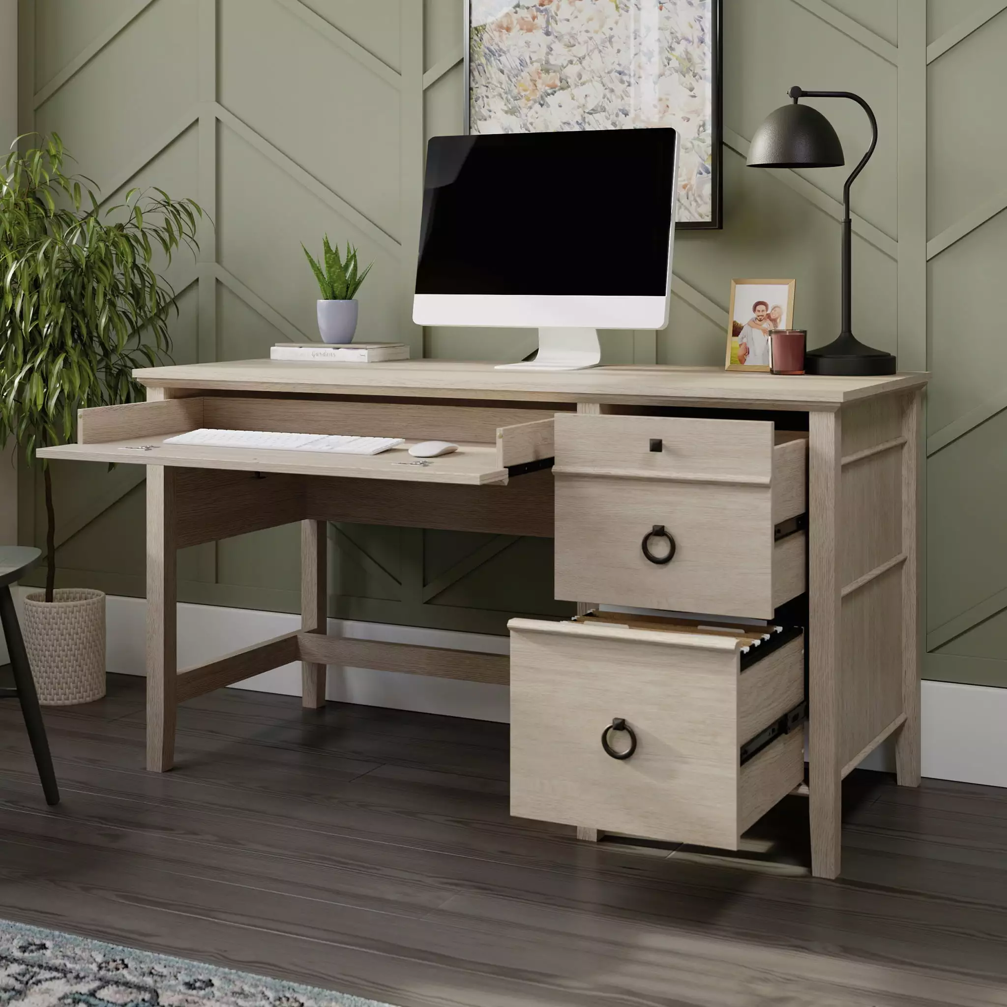 Sauder East Adara Single Pedestal Desk Cascade Oak Finish - Functional Workspace