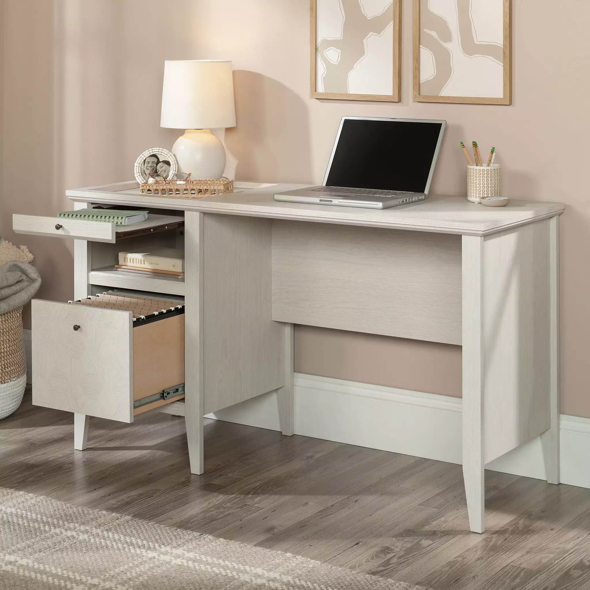 Sauder Larkin Ledge Single Pedestal Desk Drawer Glacier Oak Finish Office