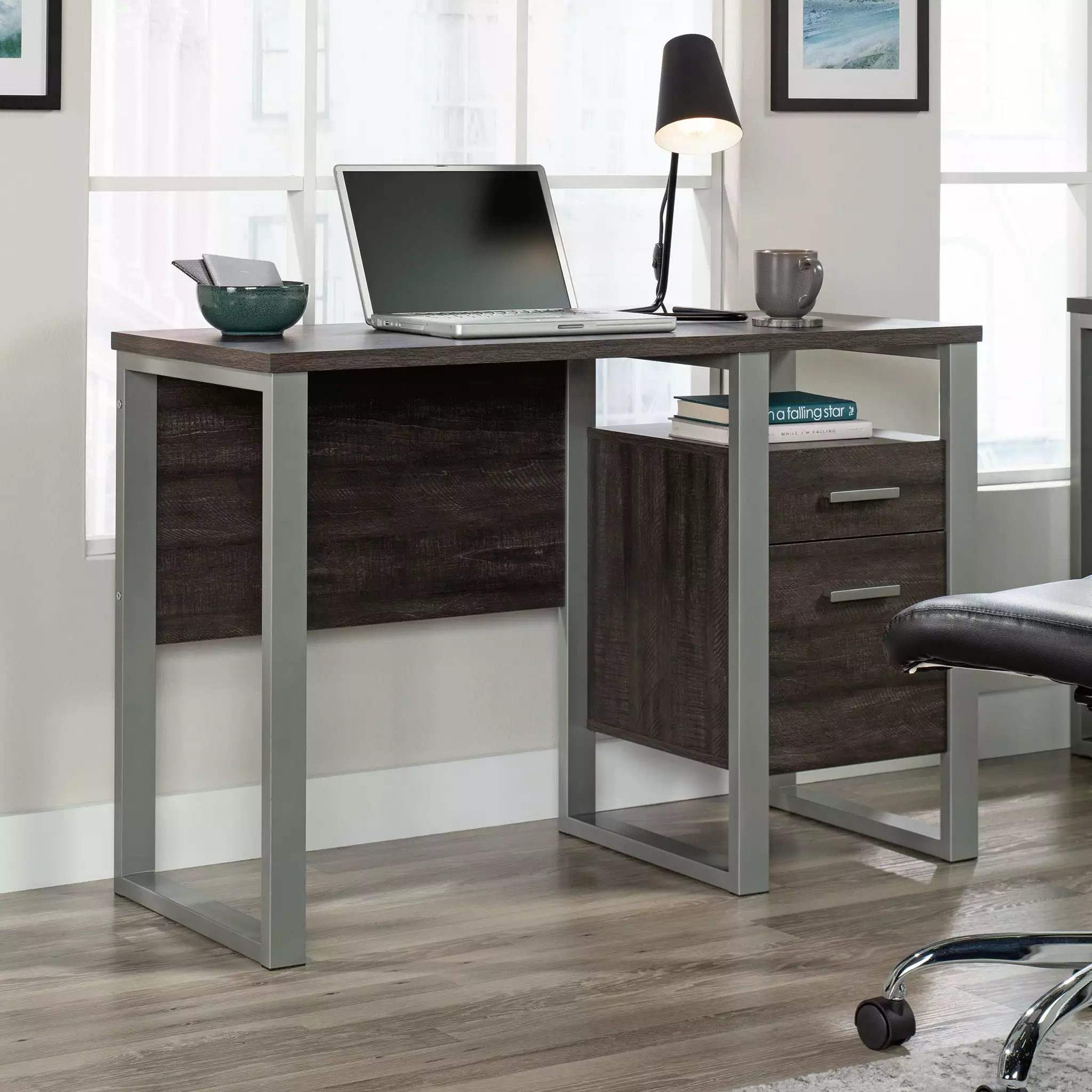 Sauder Rock Glen Single Pedestal Desk Blade Walnut Finish