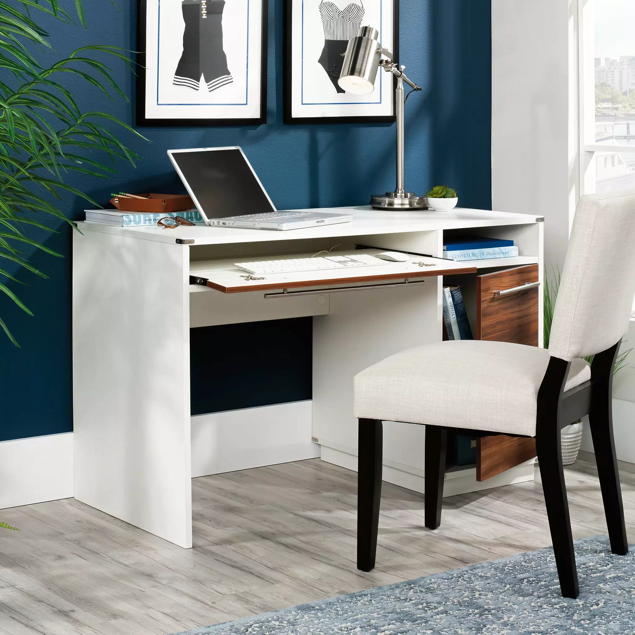 Sauder Vista Key Single Pedestal Desk Pearl Oak Finish Office Desk