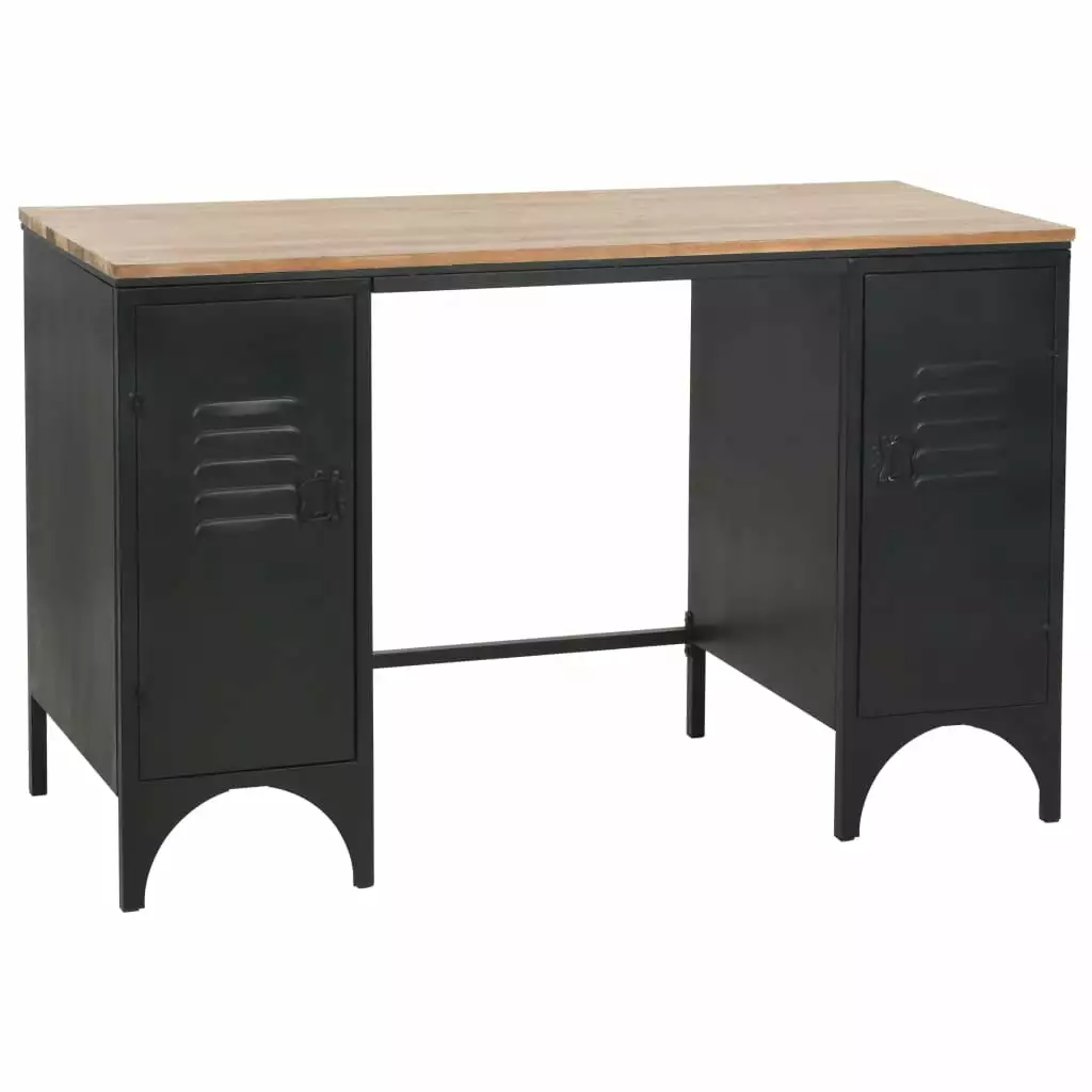 vidaXL Double Pedestal Desk Solid Firwood and Steel 47.2x19.7x29.9 - Home Office Furniture