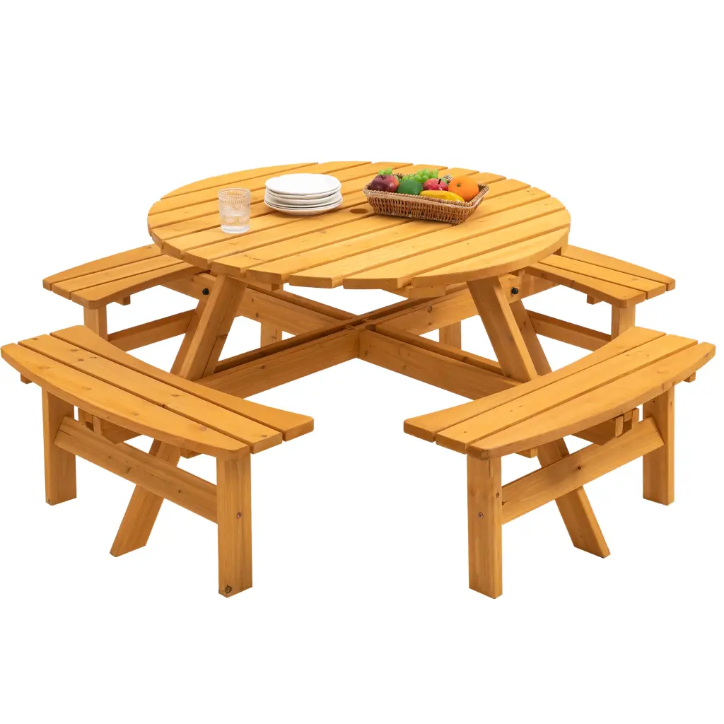 8 Person Wooden Picnic Table Outdoor Camping Dining Table Seats hortus oasis