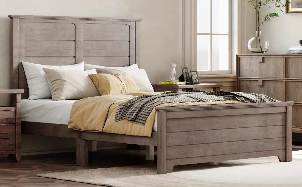 Farmhoutilize Queen Size Wooden Platform Bed Panel Design Headboard bed best