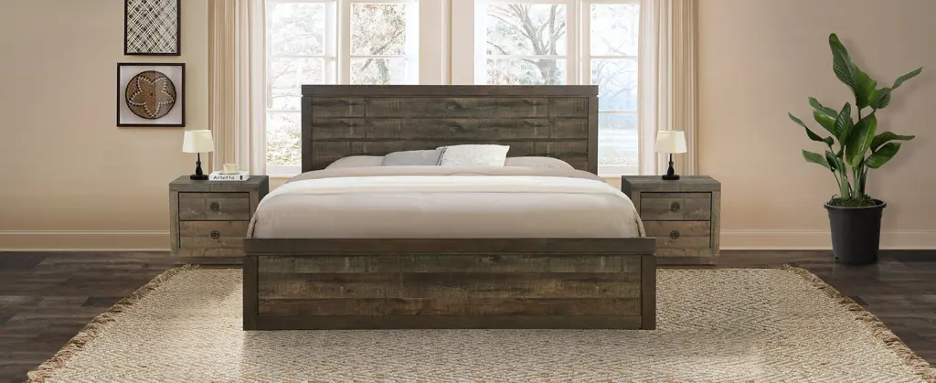 3 Piece Vintage Farmhouse King Size Platform Bed - 10 Wooden Slat Support Bed Frame bed best